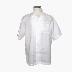 Georgio Inserti Shirt Men XL White 100% Linen Short Sleeve SMALL SPOTS EUC Beach